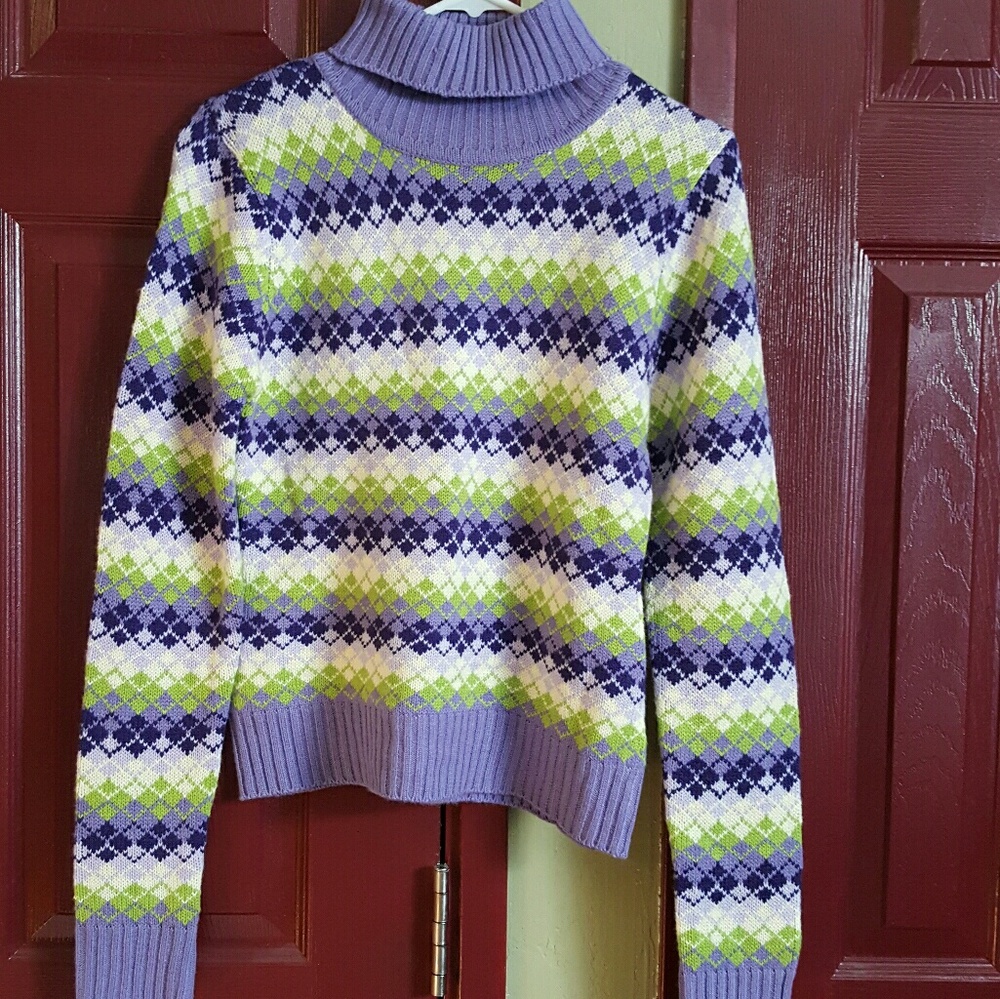 NWOT green purple Turtleneck sweater